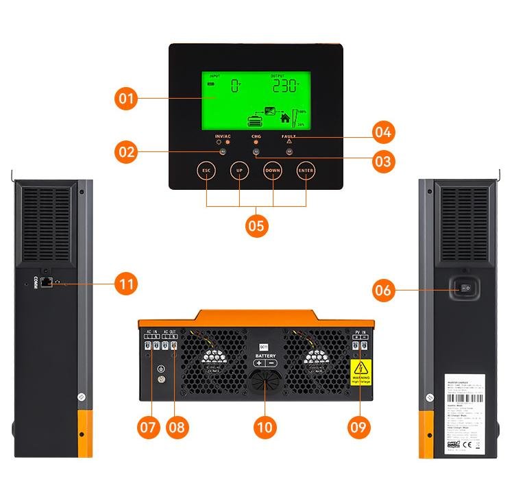 High Quality Single-phase DC AC Intelligent Low-frequency Solar Inverter 12V 24V  Inverter Pure Sine Wave Solar Hybrid Inverter for Home Solar Systems