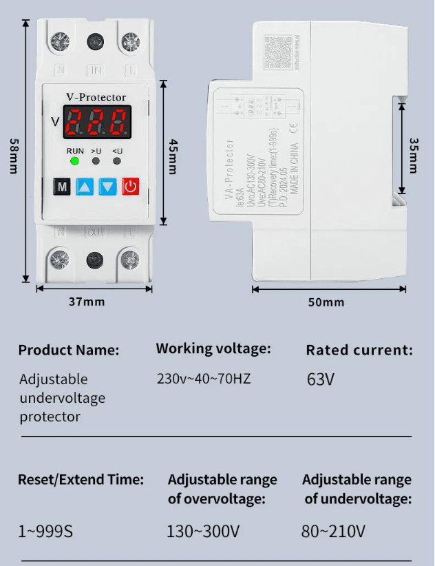 ZS1-V adjustable voltage single display Electronic relay Self resetting overvoltage and undervoltage protector ZS1-V adjustable voltage single display Electronic relay Self resetting overvoltage and undervoltage protector