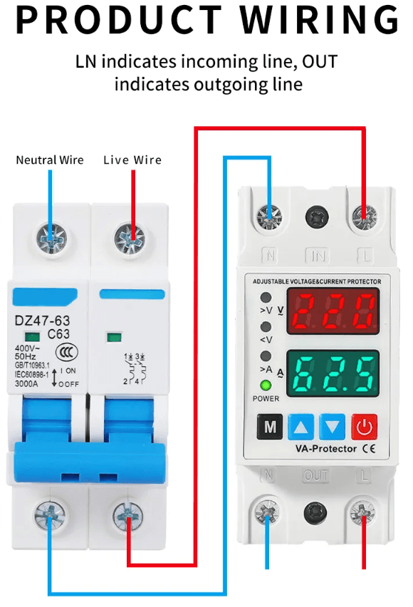 ZS3-VA adjustable voltage and current dual display Magnetic holding relay Self resetting overvoltage and undervoltage protector